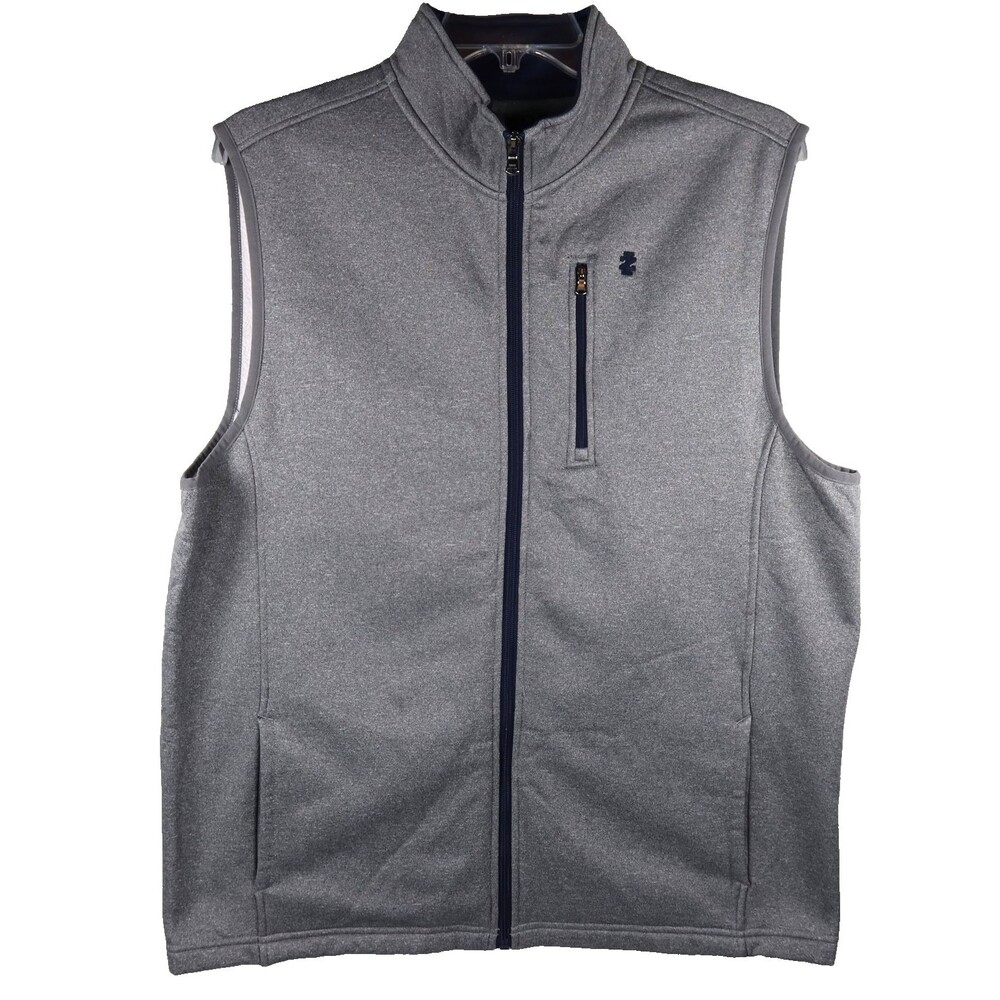 Izod Spectator Fleece Vest Men's Size Large Gray Full Zip Front, Pockets, Logo